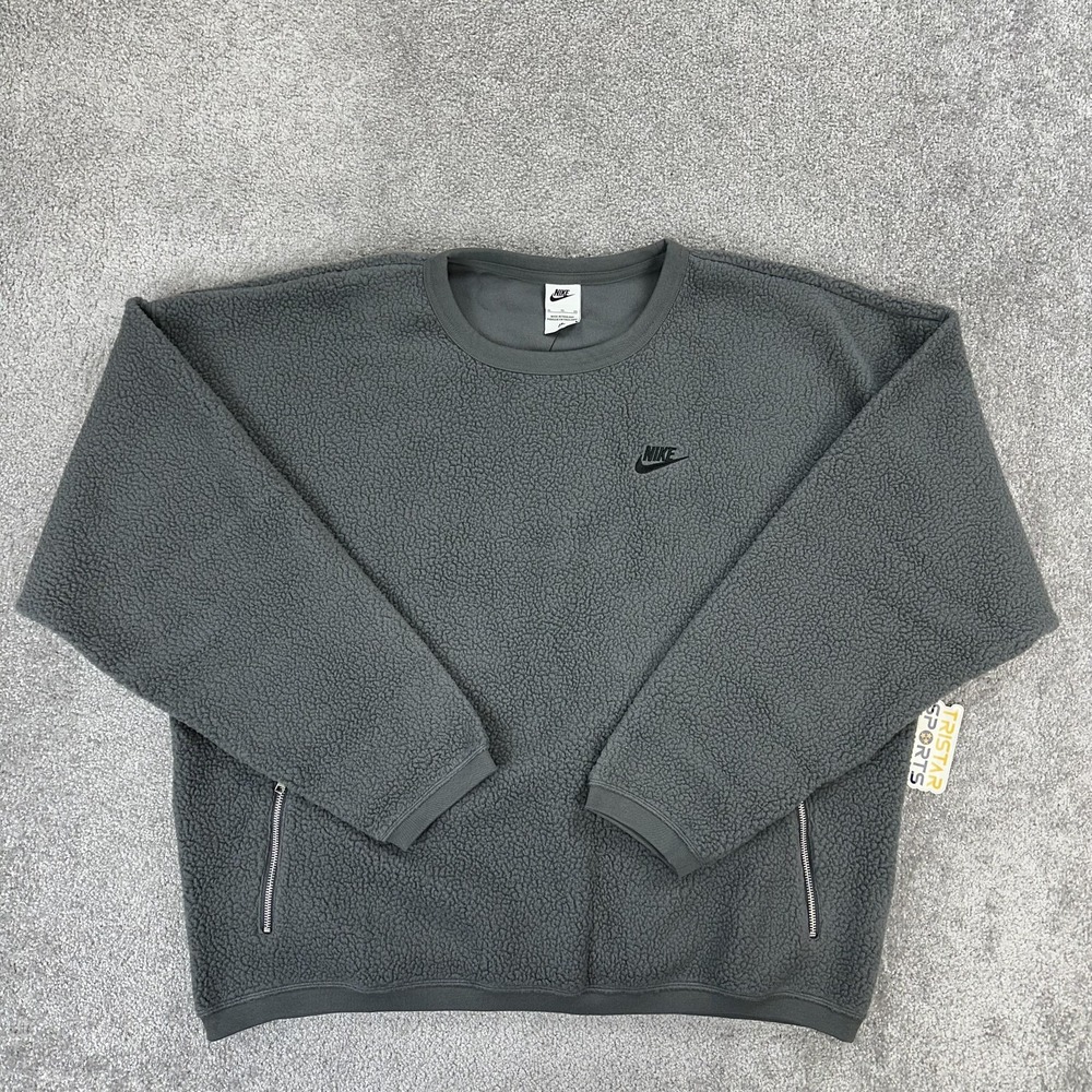 Nike Sweatshirt Mens XL Gray Fleece Oversized Zip Pockets Sherpa FB8378-068